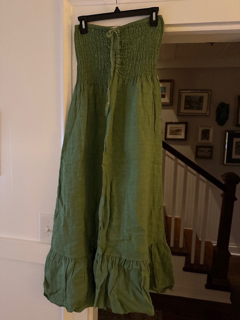 Strapless Smocked Green Maxi Dress